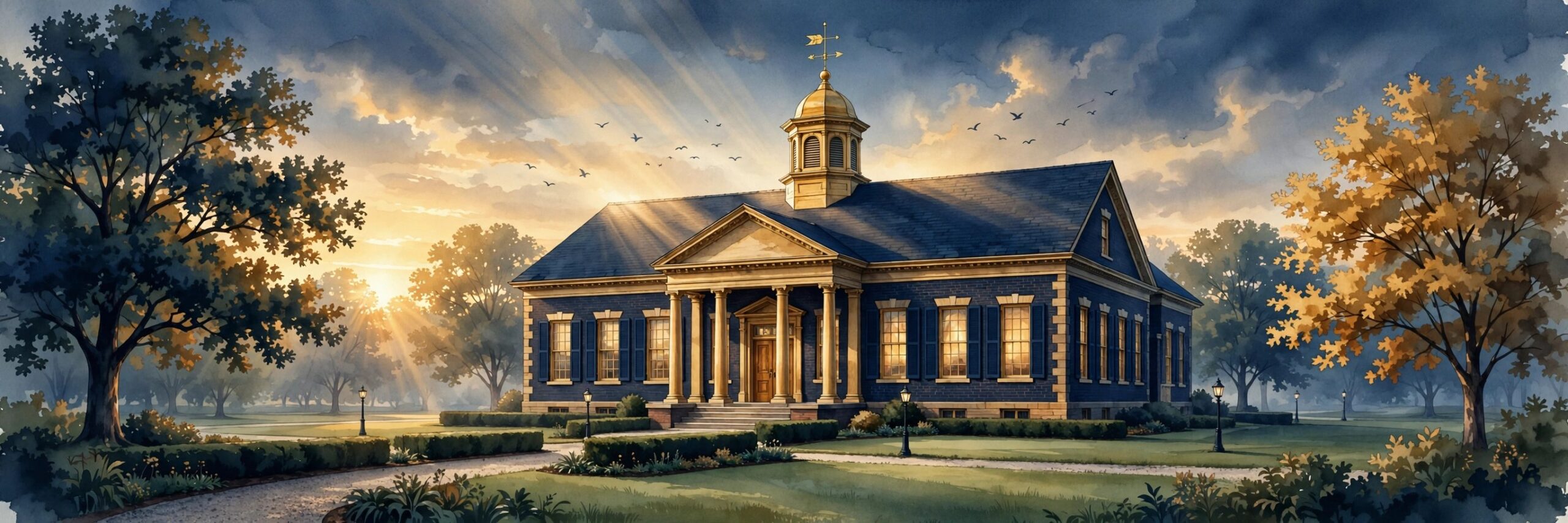 Vision House heritage schoolhouse at sunrise